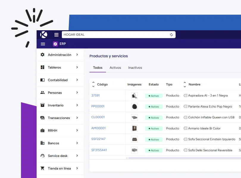 Productos e inventarios ERP